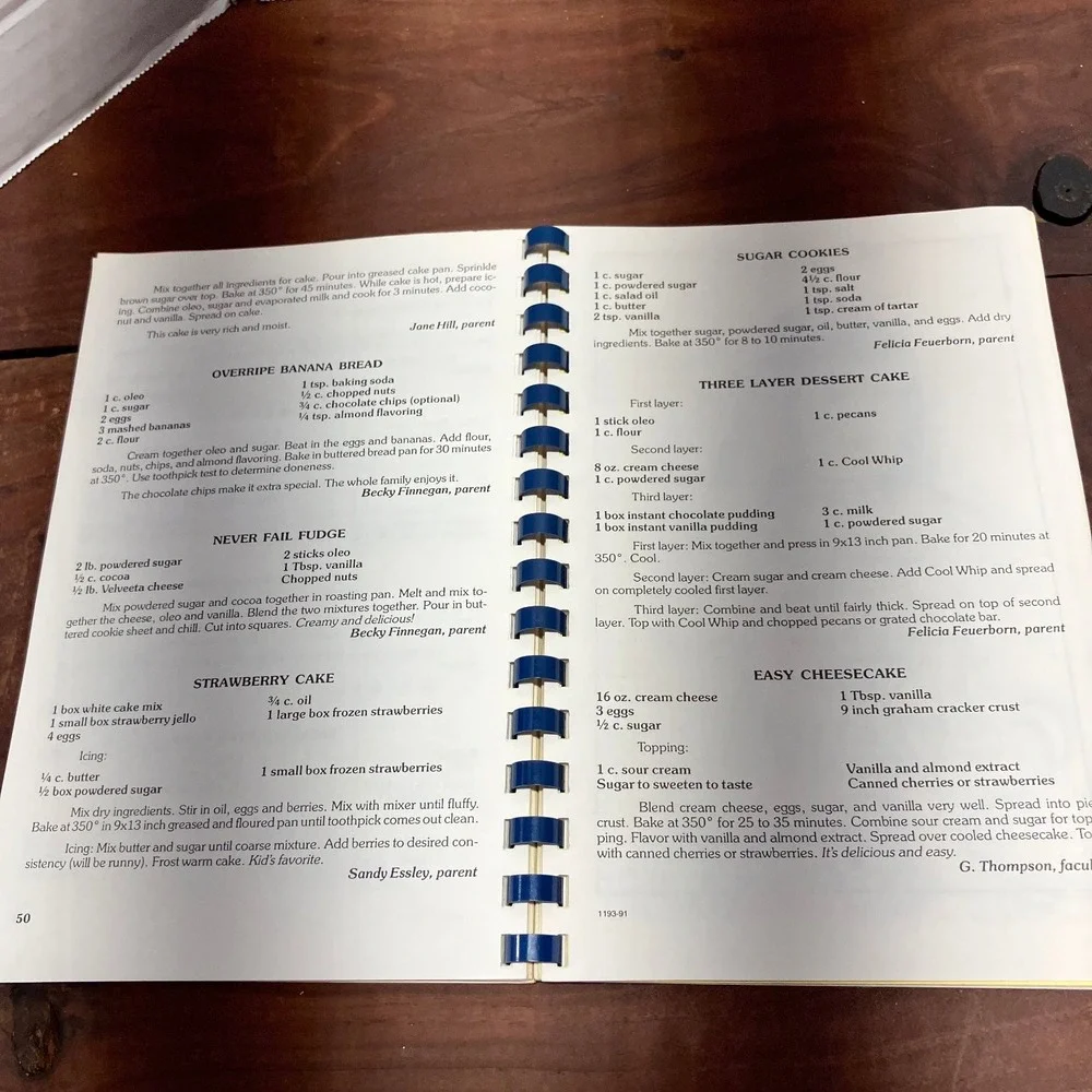 The Cafe Arrowhead 1991-1992 Arrowhead PTA Cookbook Recipes Spiral Bound